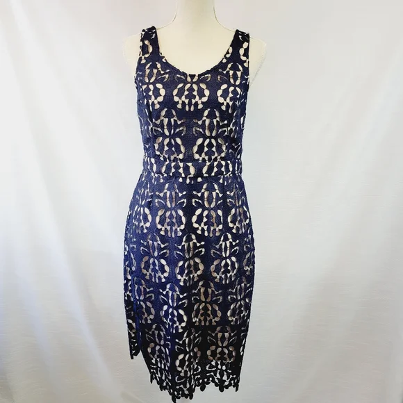Banana Republic Factory Womens Luxe Lace Sheath Dress Navy Size 4 Banana Republic Factory Womens Luxe Lace Sheath Dress Navy Size 4